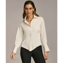 ダナキャラン レディース カットソー トップス Women's Button Front Point Hem Top Cream