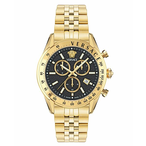 륵 ǥ ӻ ꡼ Men's Swiss Chronograph Gold Ion Plated Stainl...
