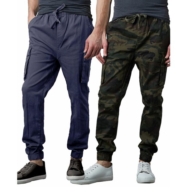ギャラクシーバイハルビック メンズ カジュアルパンツ ボトムス Men's Slim Fit Stretch Cargo Jogger Pants, Pack of 2 Navy, Woodland