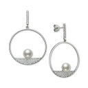 楽天astyベル ドゥ メール メンズ ピアス・イヤリング アクセサリー Cultured Freshwater Button Pearl （7mm） & Cubic Zirconia Pavé Circle Drop Earrings, Created for Macy's Sterling Silver