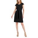 JXp[ fB[X s[X gbvX Women's Cap-Sleeve Seamed Belted Dress Black