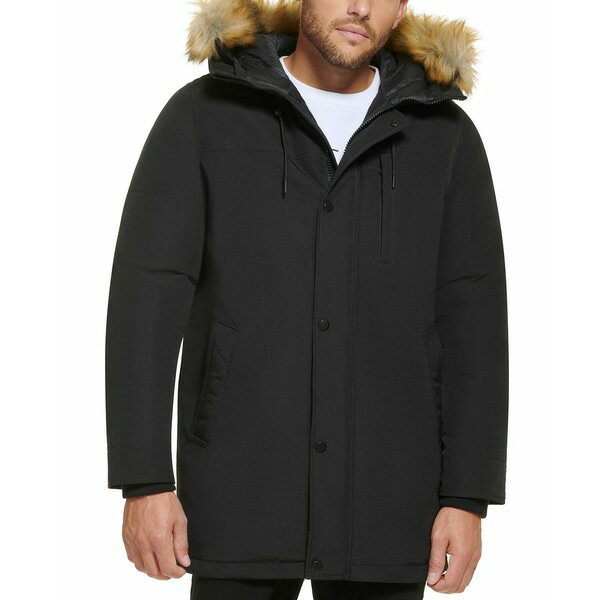 カルバンクライン メンズ ジャケット＆ブルゾン アウター Men 039 s Long Parka with Faux-Fur Lined Hood Black