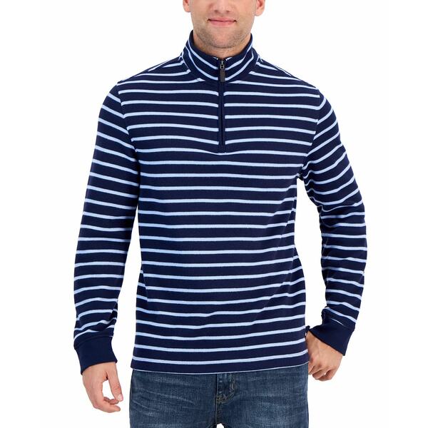 クラブルーム メンズ ニット セーター アウター Men 039 s Classic Fit Striped French Rib Quarter-Zip Sweater, Created for Macy 039 s Navy Blue