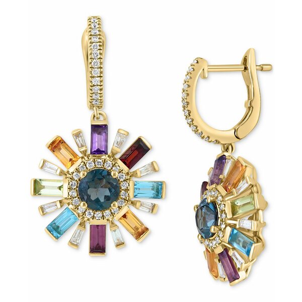 ե 쥯 ǥ ԥ ꡼ EFFY® Multi-Gemstone (3 ct. t.w.) & Diamond (3/8 ct. t.w.) Dangle Hoop Earrings in 14k Gold Yellow Gold