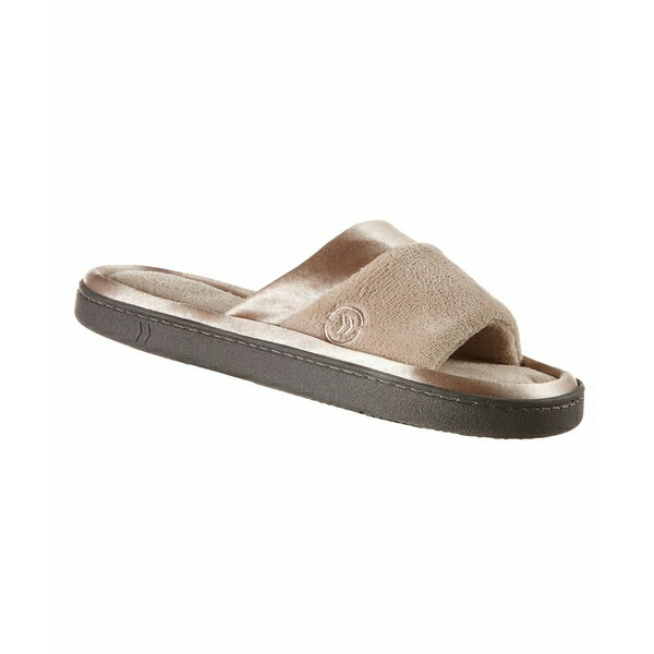 アイソトナー レディース サンダル シューズ Isotoner Women's Microterry Satin Trim Wider Width Slide Slippers Stone