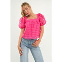 CObVt@Ng[ fB[X Jbg\[ gbvX Women's Organza Gridded Square Neck Crop Top Fuchsia