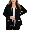 アンクライン レディース ニット&セーター アウター Plus Size Malibu Contrast-Trim Open-Front Cardigan An...