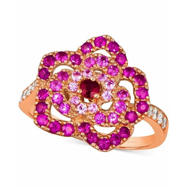 ルヴァン レディース リング アクセサリー Multi-Gemstone (7/8 ct. t.w.) & Nude Diamond (1/6 ct. t.w.) Flower Ring in 14k Rose Gold No Color