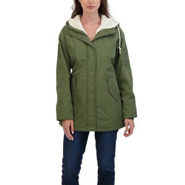 セビー レディース ジャケット&ブルゾン アウター Juniors' Juniors' Flight Satin 3/4 Cozy Lined Hooded Jacket Olive