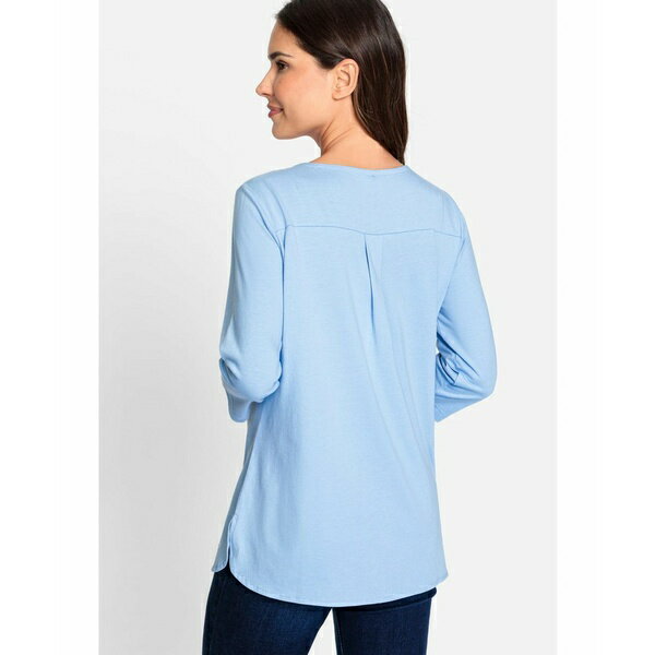 オルセン レディース Tシャツ トップス Cotton Blend 3/4 Sleeve Keyhole T-Shirt containing TENCEL Modal Ciel blue