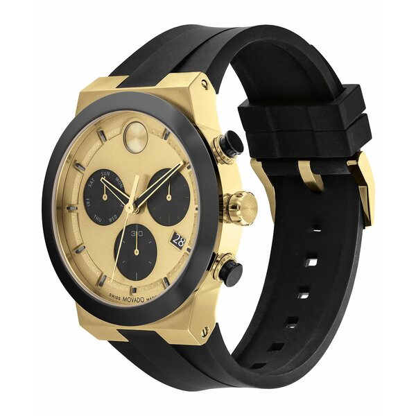 Х ǥ ӻ ꡼ Men's Swiss Chronograph Bold Fusion Black Silicone Strap Watch 44mm Two Tone