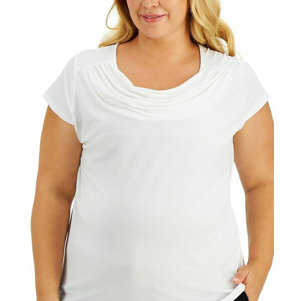 カスパー レディース カットソー トップス Plus Size Stretch Knit Short-Sleeve Cowl-Neck Top Vanill..