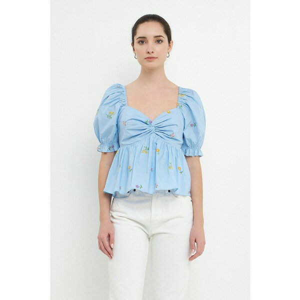 イングリッシュファクトリー レディース カットソー トップス Women's Multi Floral Embroidery Top Powder blue multi