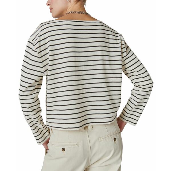 bL[uh fB[X TVc gbvX Women's Breton Striped Cotton Long-Sleeve T-Shirt Cream/black