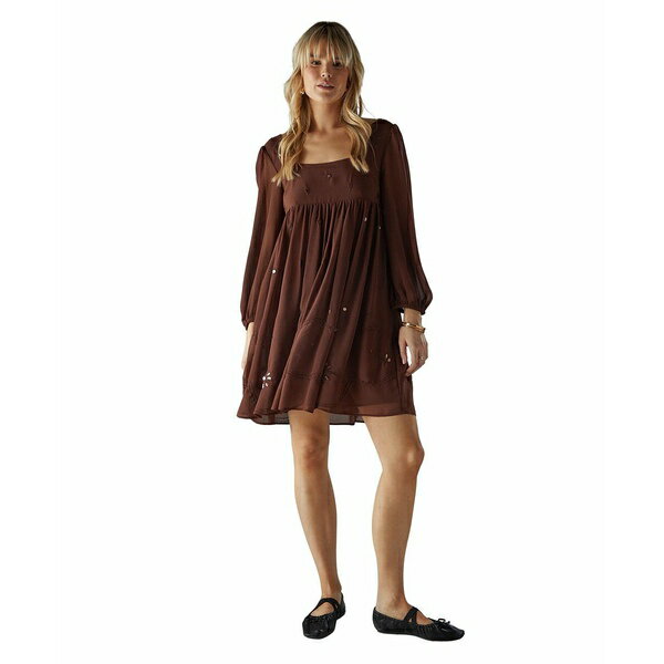 ウエアハウス レディース ワンピース トップス Women's Hand Embellished Square Neck Mini Dress Choc..