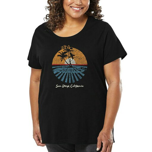 エルエーポップアート レディース カットソー トップス Plus Size Cities In San Diego Word Art T-Shirt Black エルエーポップアート レディース カットソー トップス Plus Size Cities In San Diego Word Art T-Shirt Black