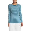 ランズエンド レディース カットソー トップス Women's Long Sleeve Micro Rib T-Shirt Baltic teal/blue tiny stripe