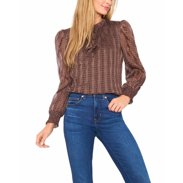 セセ レディース カットソー トップス Women's Smocked Cuff Ruffle Top Mocha