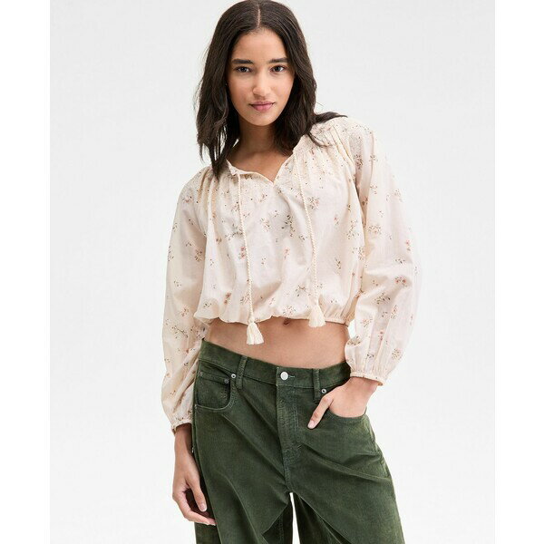 ラッキーブランド レディース カットソー トップス Women's Embroidered Smocked Peasant Top Cream Mu..