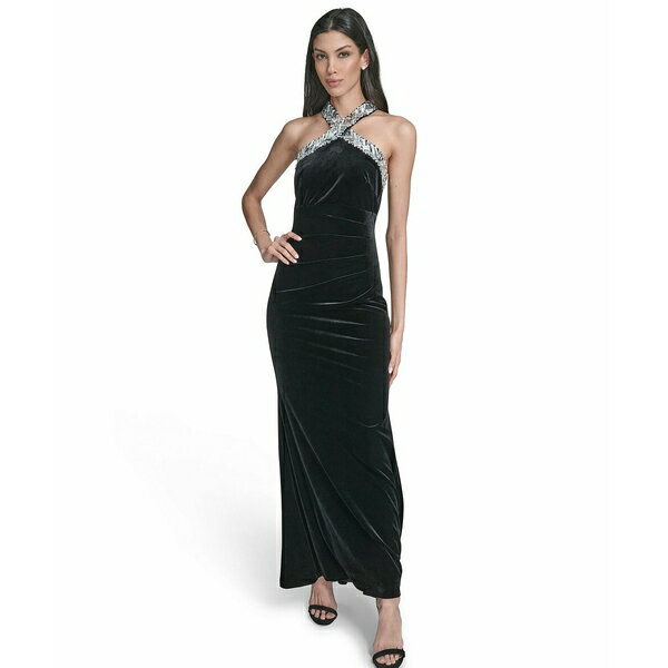 エリザジェイ レディース ワンピース トップス Women's Embellished Halter Neck Gown Black
