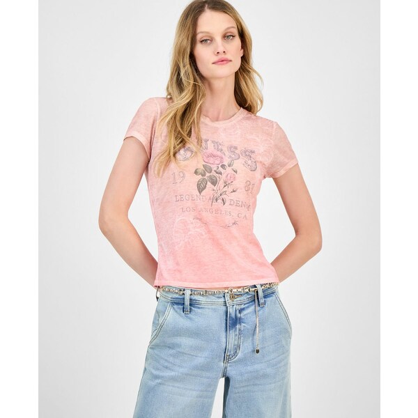 ゲス レディース カットソー トップス Women's Roses Graphic-Print T-Shirt Pink Pearl Multi
