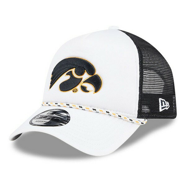 j[G Y Xq ANZT[ Iowa Hawkeyes New Era Court Sport Foam AFrame 9FORTY Adjustable Trucker Hat White/Black