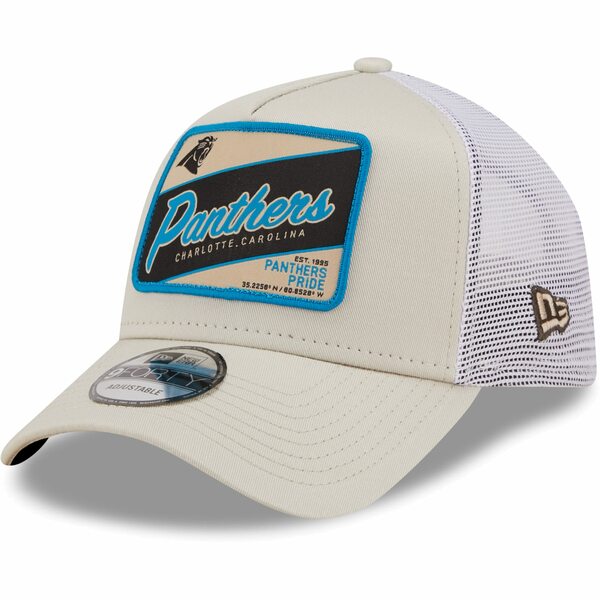 ニューエラ メンズ 帽子 アクセサリー Carolina Panthers New Era Happy Camper AFrame Trucker 9FORTY Snapback Hat Khaki/White