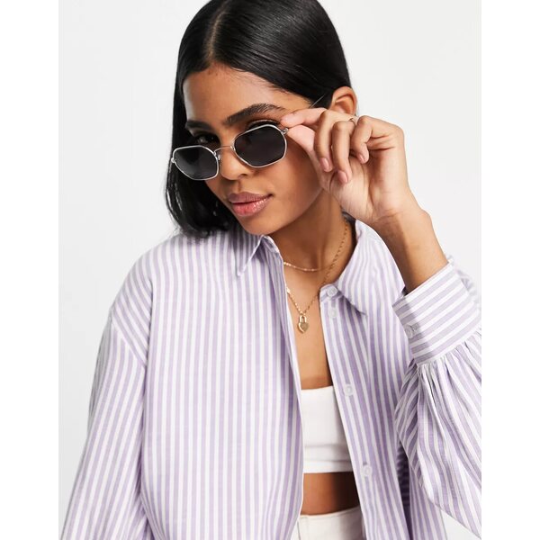 ミスセルフフリッジ レディース シャツ トップス Miss Selfridge oversized collared shirt in purple stripe Purple Stripe