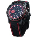 Xgg }[m fB[X rv ANZT[ Men's Chronograph Freedom Black Perforated Silicone Strap Watch 45mm Black Red