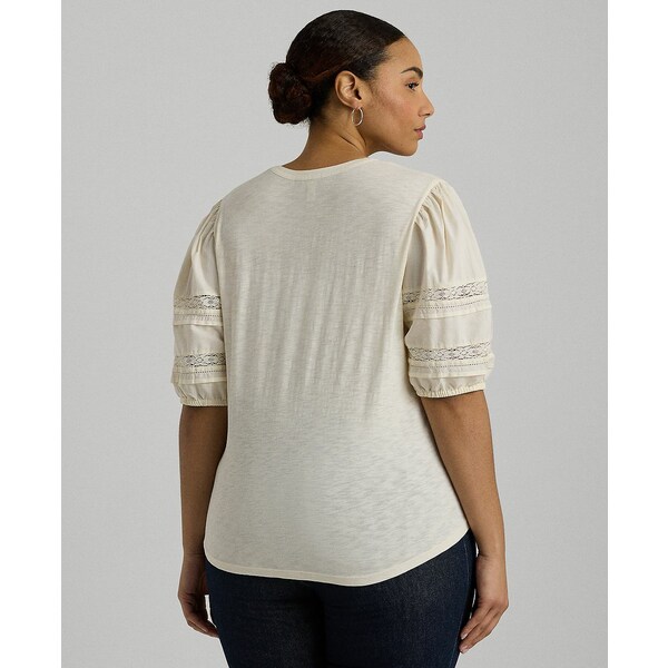 ラルフローレン レディース カットソー トップス Plus Size Puff-Sleeve Henley Top Mascarpone Cream