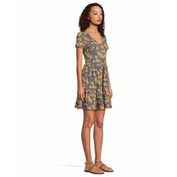 ドード アンドコー レディース ワンピース トップス Marley Tiered Short Sleeve Dress Blue Shadow Daisy Print