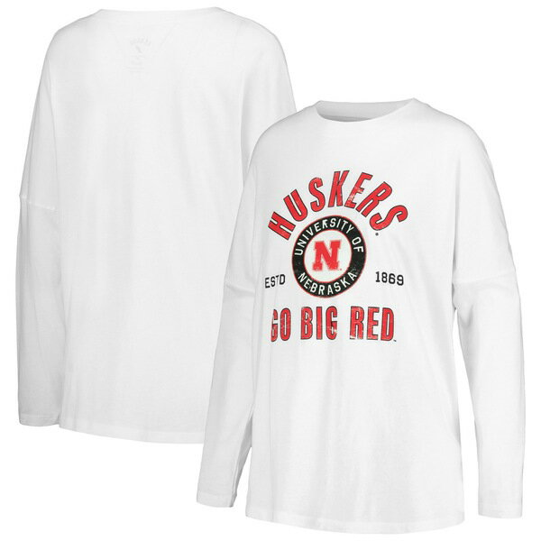 リーグカレッジエイトウェア レディース Tシャツ トップス Nebraska Huskers League Collegiate Wear Women 039 s Clothesline Oversized Long Sleeve TShirt White