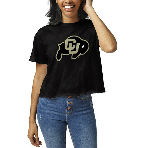 リーグカレッジエイトウェア レディース Tシャツ トップス Colorado Buffaloes League Collegiate Wear Women 039 s Clothesline Crop TShirt Black