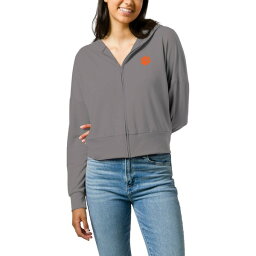 リーグカレッジエイトウェア レディース パーカー・スウェットシャツ アウター Clemson Tigers League Collegiate Wear Women's All Day Midi FullZip Cropped Hoodie Gray