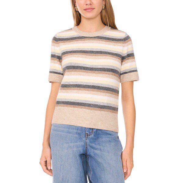 ワンステイト レディース ニット&セーター アウター Women's Multi Color Stripe Short Sleeve Crewnec..