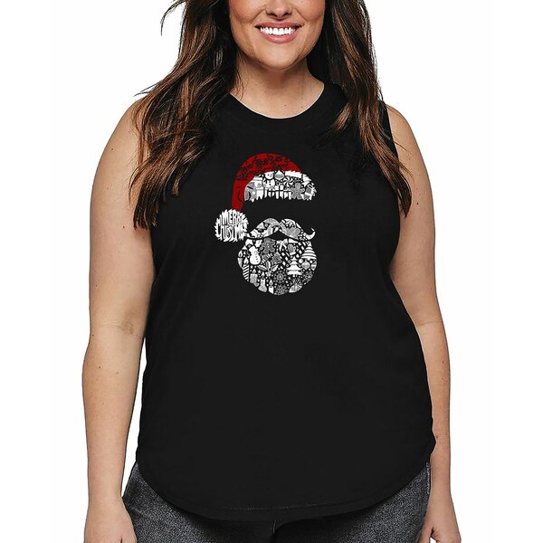 エルエーポップアート レディース カットソー トップス Plus Size Santa Pics Word Art Tank Top Black