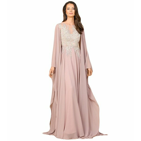 ララ レディース ワンピース トップス Chiffon A - line Long Gown with Cape Sleeves Dusty rose