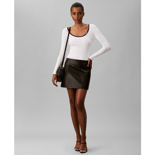 カルバンクライン レディース カットソー トップス Women's Long Sleeve Top White with/Black trim