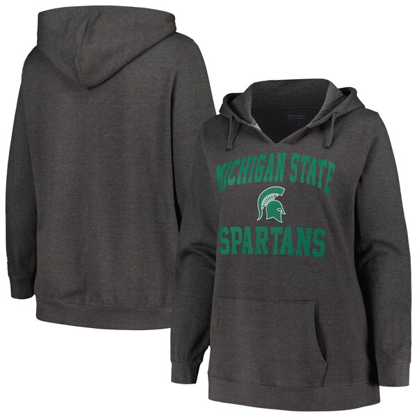 チャンピオン レディース パーカー・スウェットシャツ アウター Michigan State Spartans Champion Women's Plus Size Heart & Soul Notch Neck Pullover Heather Charcoal