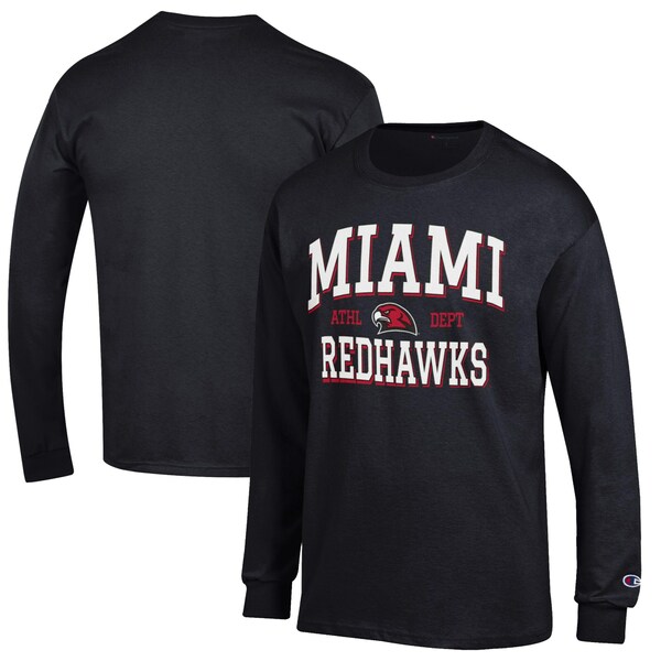 ԥ  T ȥåץ Miami University RedHawks Champion Jersey Est. Date Long Sleeve TShirt Black
