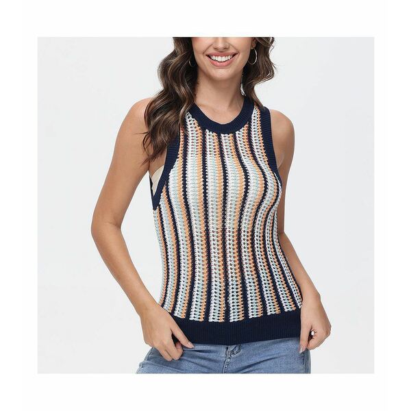 525アメリカ レディース カットソー トップス Women's Krista Stripe Vertical Crochet Tank Dark blue multi