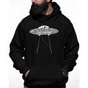 エルエーポップアート メンズ パーカー・スウェットシャツ アウター Men's Flying Saucer UFO Word Art Hooded Sweats...
