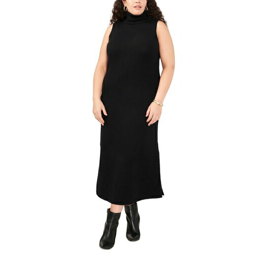ヴィンスカムート レディース ワンピース トップス Plus Size Turtleneck Sleeveless Sweater Dress Rich Black ヴィンスカムート レディース ワンピース トップス Plus Size Turtleneck Sleeveless Sweater Dress Rich Black
