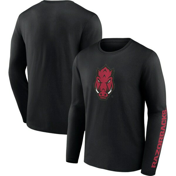 ファナティクス メンズ Tシャツ トップス Arkansas Razorbacks Fanatics Branded Double Time 2Hit Long Sleeve TShirt Black