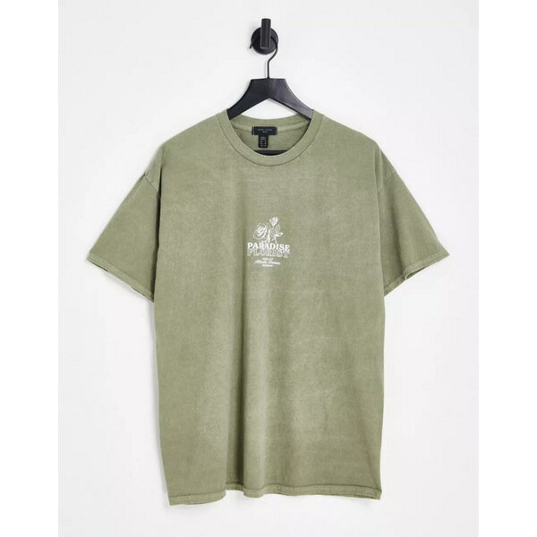 ニュールック メンズ Tシャツ トップス New Look paradise floral T-shirt in khaki Dark Khaki