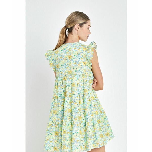 󥰥åեȥ꡼ ǥ ԡ ȥåץ Women's Floral Printed Babydoll Mini Dress Yellow multi