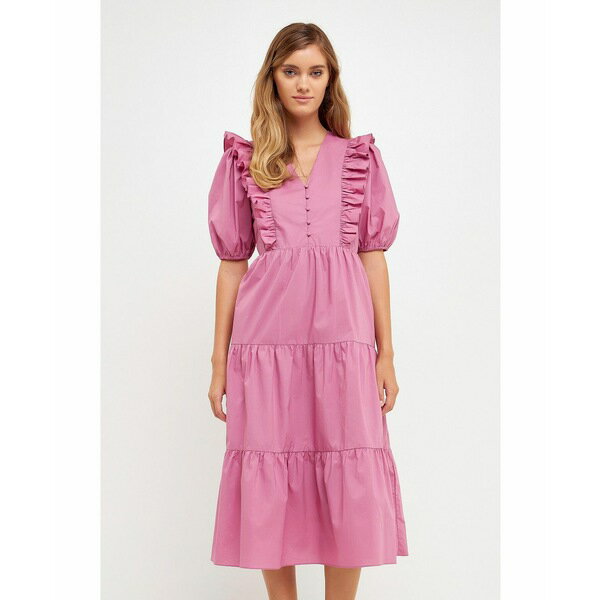 イングリッシュファクトリー レディース ワンピース トップス Women's Ruffle Detail Puff Sleeve Midi Dress Mauve