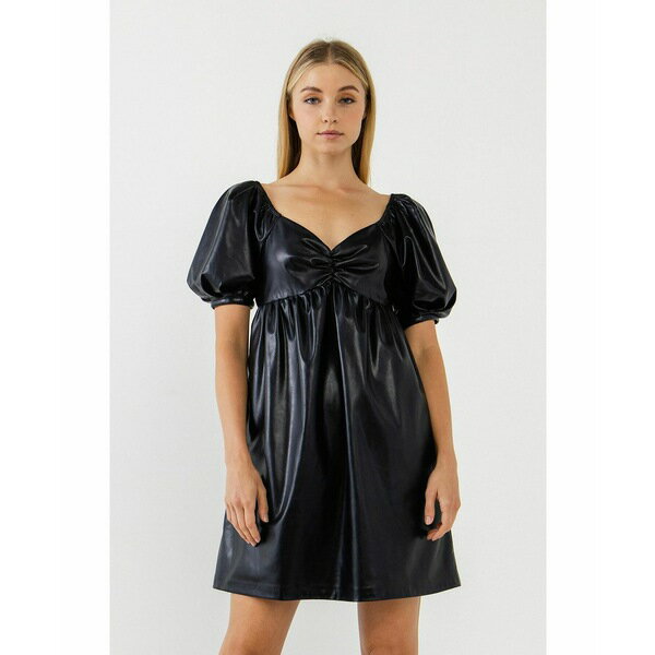 楽天astyイングリッシュファクトリー レディース ワンピース トップス Women's Faux Leather Mini Dress Black