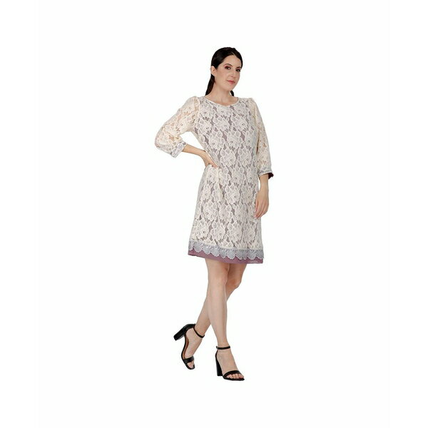 スタンダーズアンドプラクティス レディース ワンピース トップス Women's Elegant Floral Lace Boat Neck Mini Dress Beige