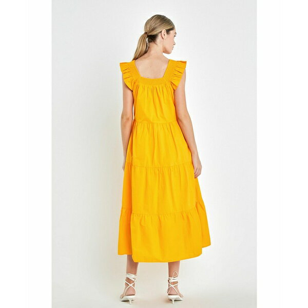 󥰥åեȥ꡼ ǥ ԡ ȥåץ Women's Ruffle Detail Midi Dress Orange
